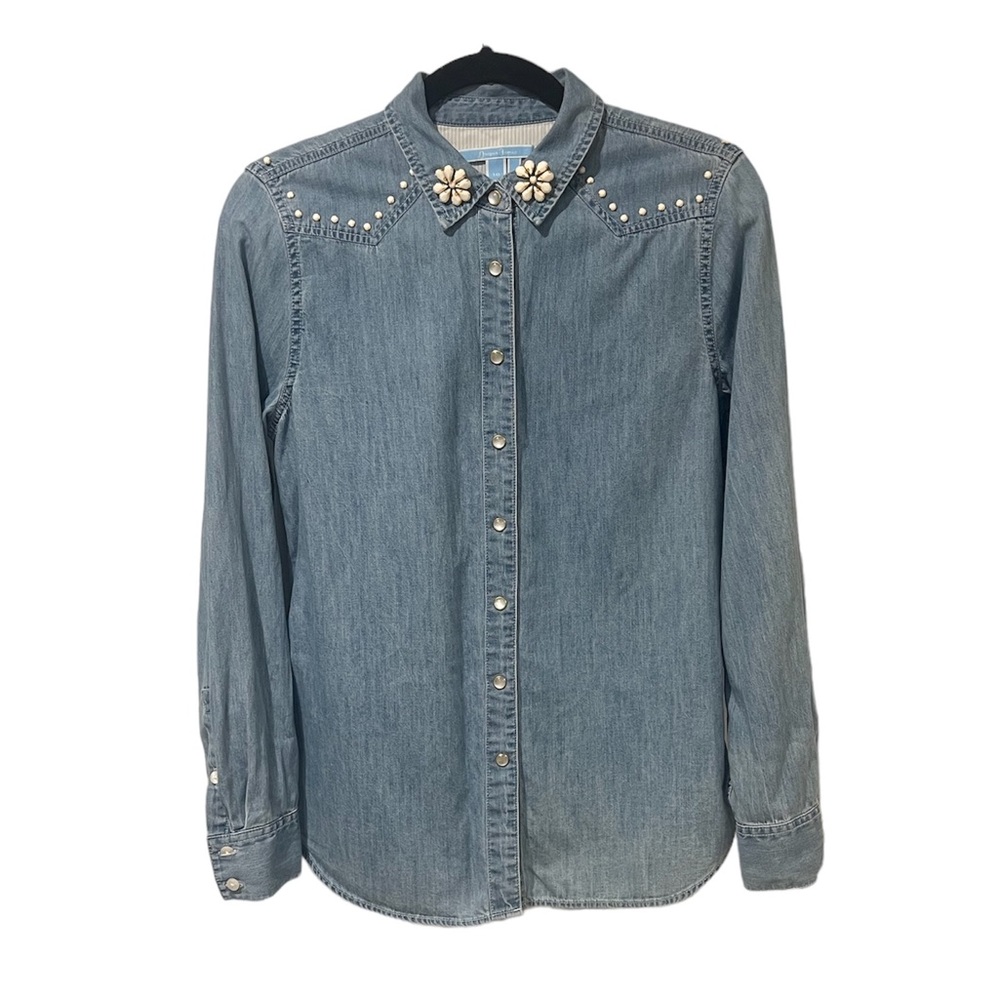 Draper James Embellished Denim Top (Size 10)